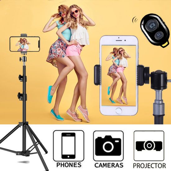 Portable 210cm Tripod Adjustable Stand Live Camera Selfie Tripod Phone Holder 2.1m K3 wth Bluetooth Shutter
