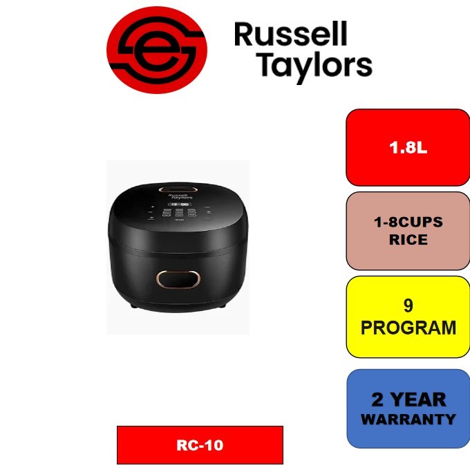 Russell Taylors 1.8L Digital Low Sugar Rice Cooker RC10 | 900W Power | 9 Preset Programs | Cutting Edge Features