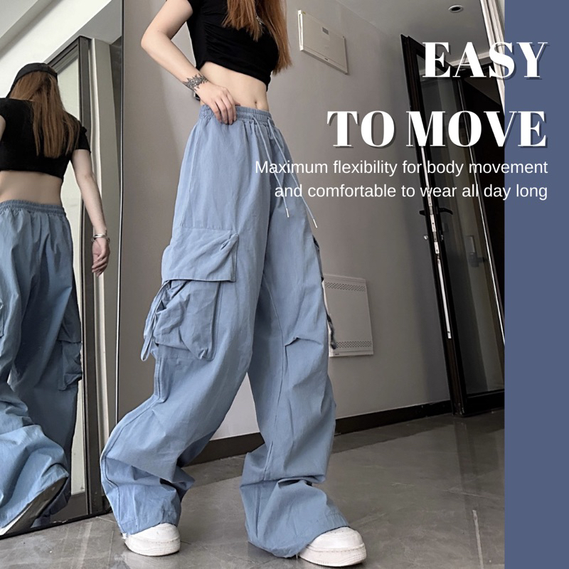 Korean Style Women's Casual Cargo Pants - Wide Leg Baggy Trousers for Comfortable and Trendy Everyday Wear