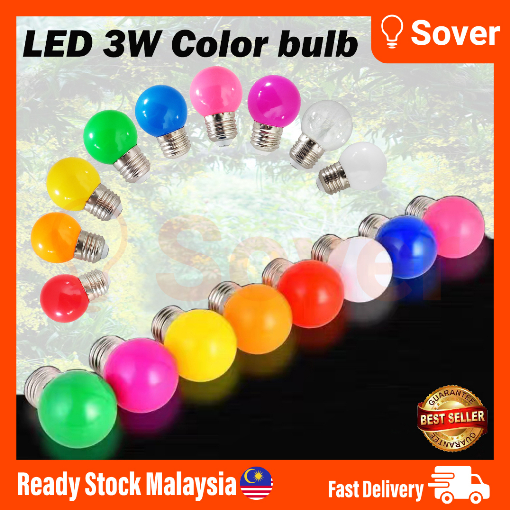 SOVER G45 3W E27 LED Color Ping Pong Bulb Decoration Light Lampu Raya Mentol