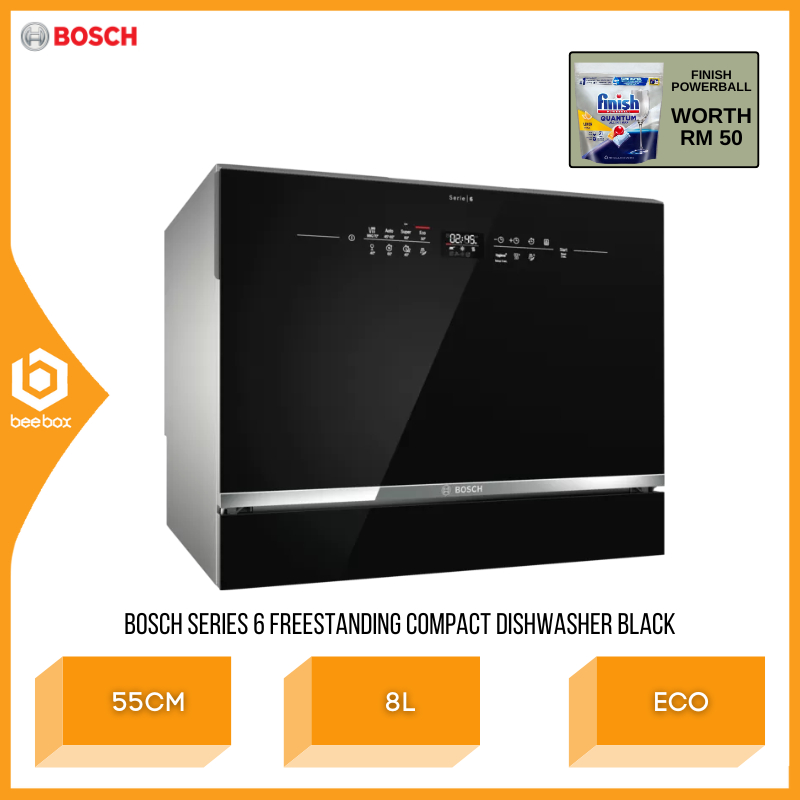 Bosch Serie 6 Freestanding Compact Dishwasher 55cm Black ExtraDry EcoSilence BOS024 SKS68BB008 Pencuci Pinggan