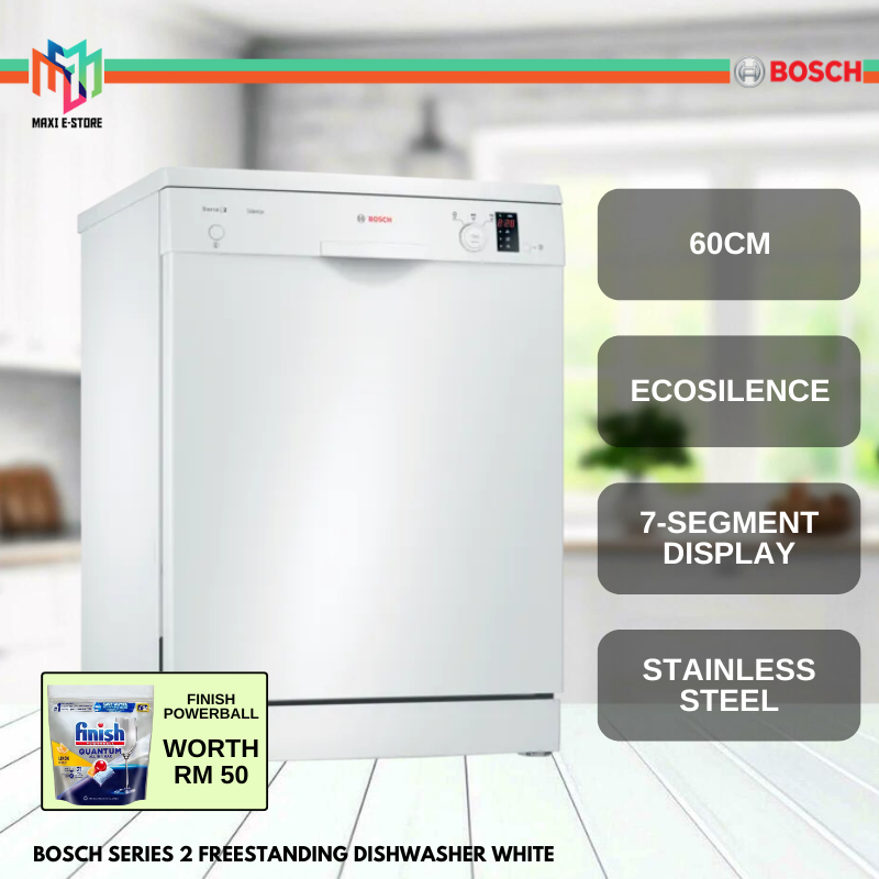 Bosch SMS23BW01T Serie 2 Freestanding Dishwasher 60cm White 12 place Settings EcoSilence Drive BOS024 Pencuci Pinggan