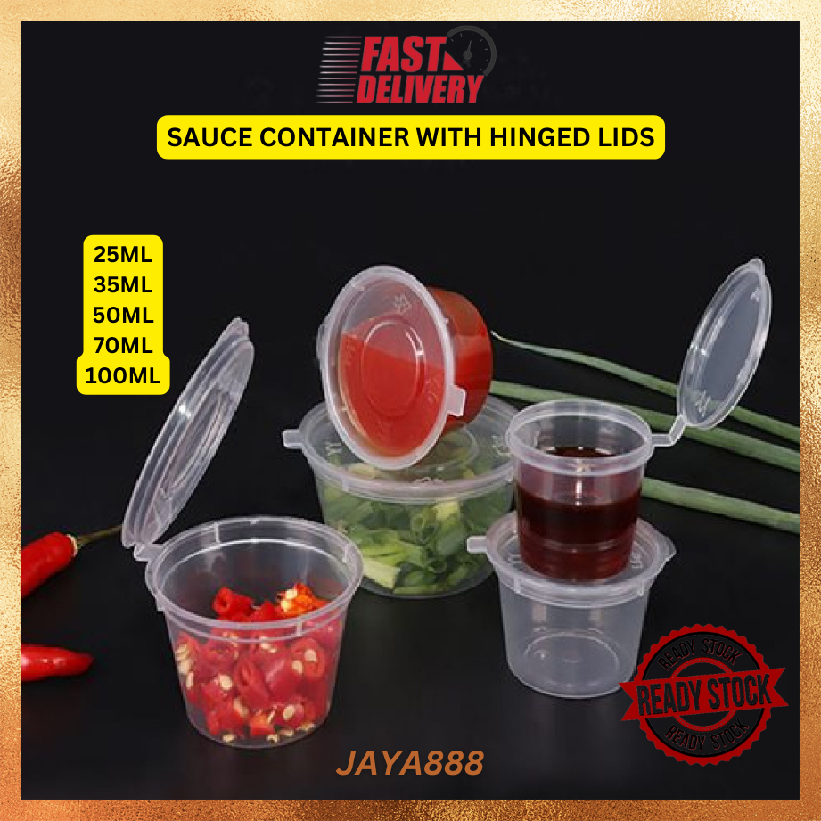 50PCS Round Container Hinged Lid /Disposable Plastic Food / Bekas bulat / bekas sos sauce / pp