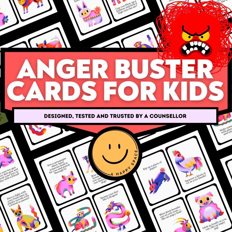 Anger Management Flashcards for Children Coping Skills SEL Play Therapy EQ Calm Down Corner School Counselor Play-Based