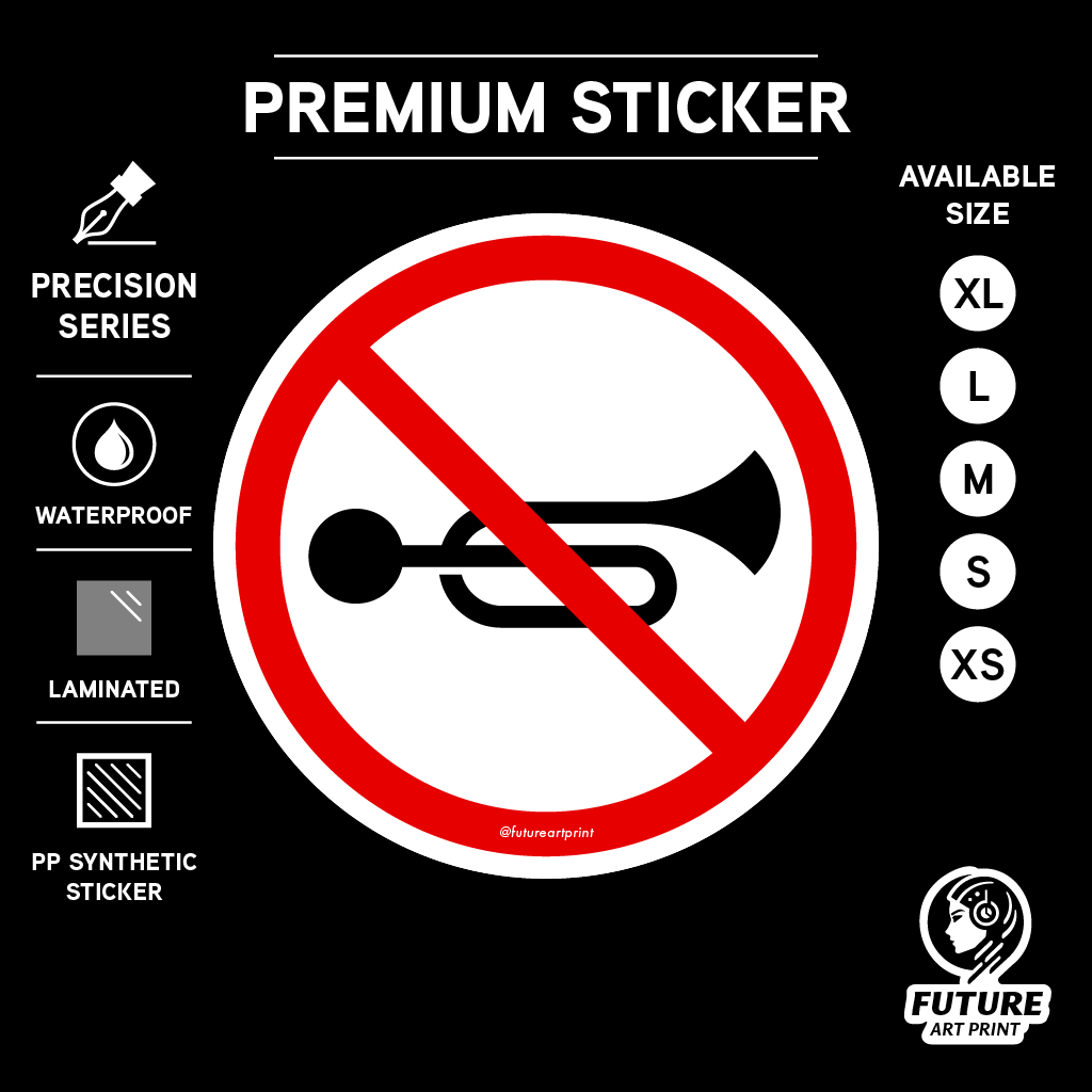 No Honk Honking Car Horn. Dilarang Hon Kereta. Premium Round Sticker Sign Signage. Jangan Bising. Prohibited Prohibition
