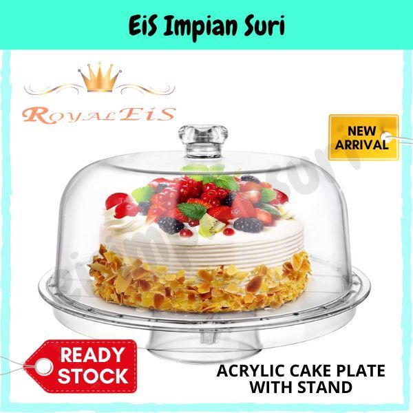 (Ready Stock!!)Royal EIS Acrylic Cake Plate Stand with Cover Cake Tray Snack Fruit Dessert Plate Wedding Party Bekas Kek