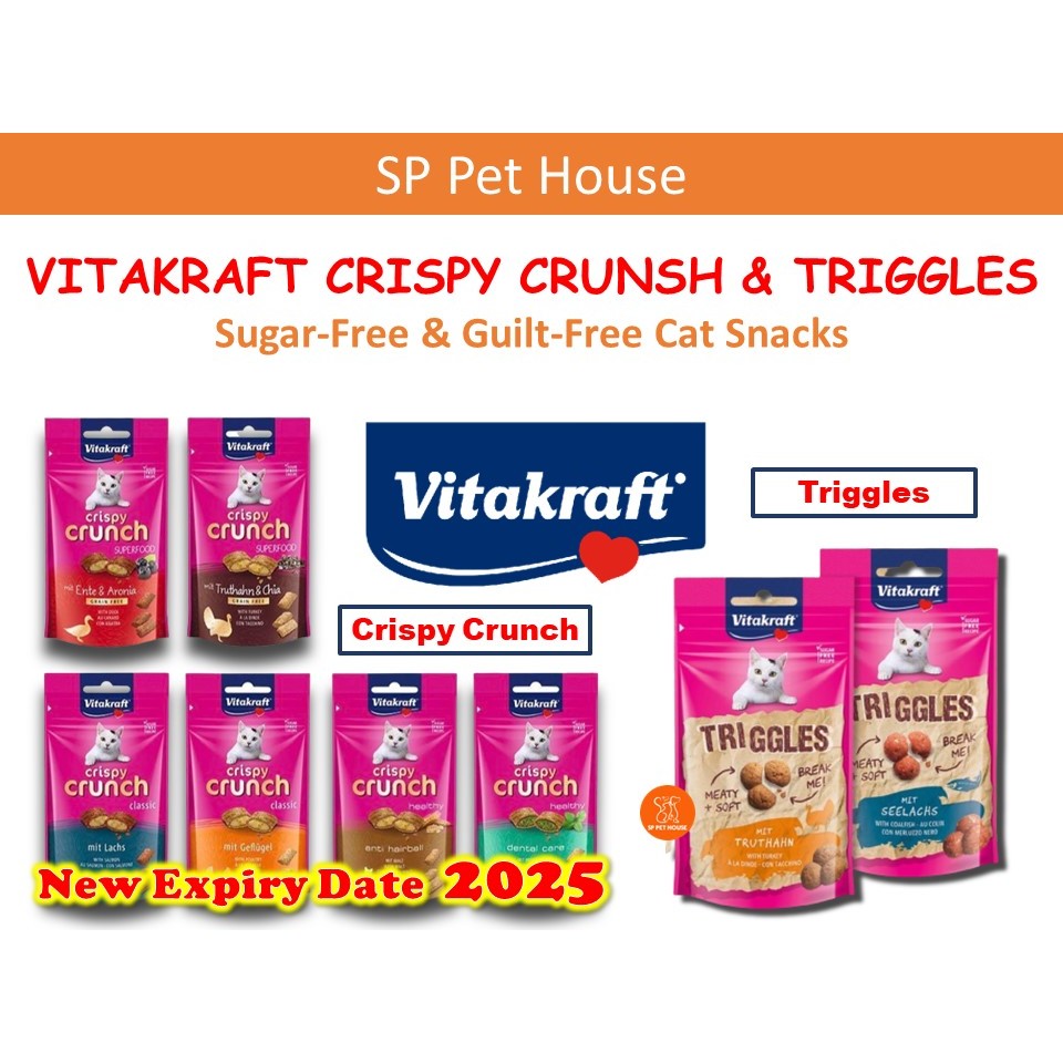 **NEW EXPIRY DATE 2025** Vitakraft Crispy Crunch 60g Vitakraft Triggles Snack 40g / Healthy Premium Cat Treats Snacks