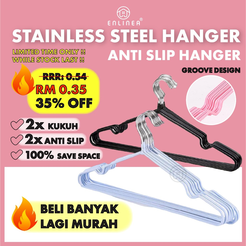 Stainless Steel Anti Slip Clothes Hanger Baju Hanger Besi Anti Slip Hanger Baju Penyangkut Stainless Steel Tahan Lama