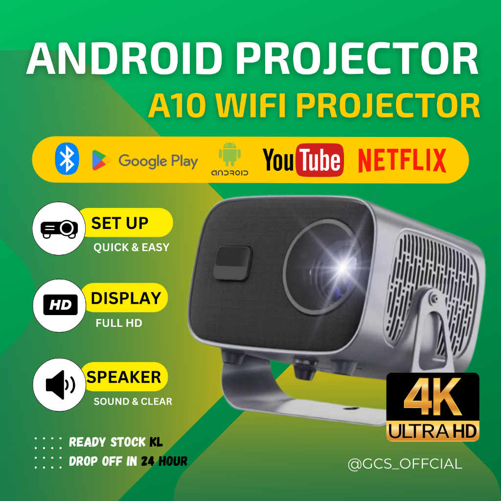 2024 Latest A10 Android 11 Projector Smart LED Projector 5G Dual WiFi 4K Home Mobile Notebook Video Monitor Mirror Phone