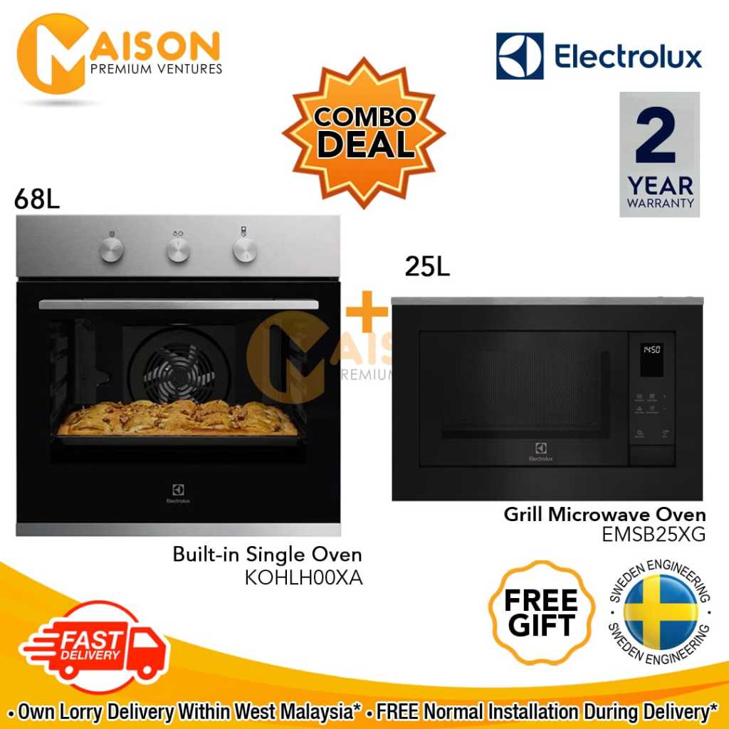 [Combo] Electrolux Built in Oven 68L KOHLH00XA + Electrolux Built-in Microwave with Grill 25L EMSB25XG