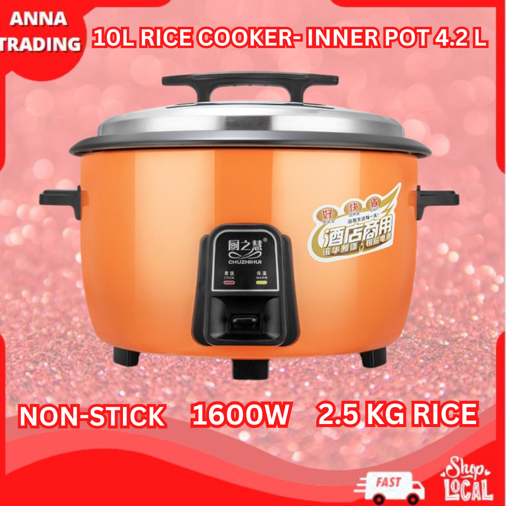 10L Commercial Non Stick Electric Rice Cooker Warmer 1600W (Inner Pot 4.2L) No Steam Tray- Periuk Nasi Besar 10L Kenduri