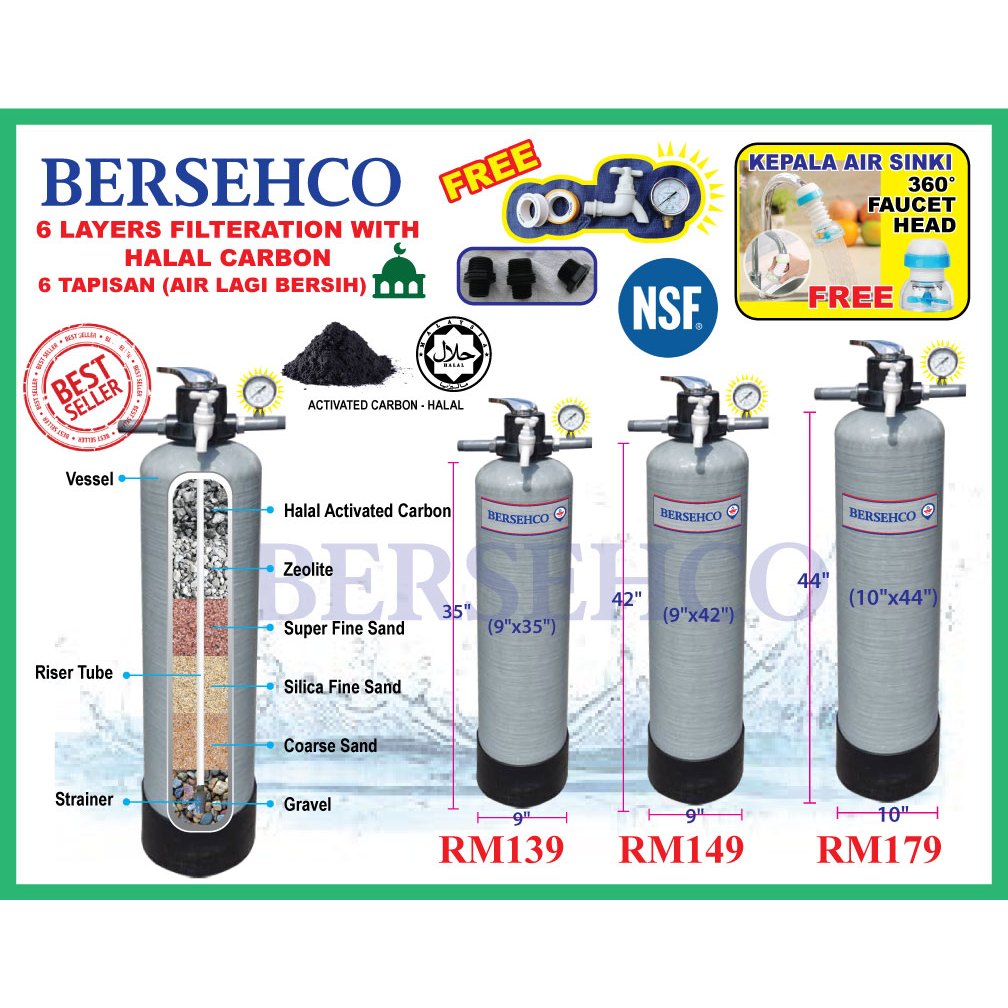 BERSEHCO Water filter outdoor with halal active carbon / Penapis air luar murah / 过滤器 / Outdoor Water Filter