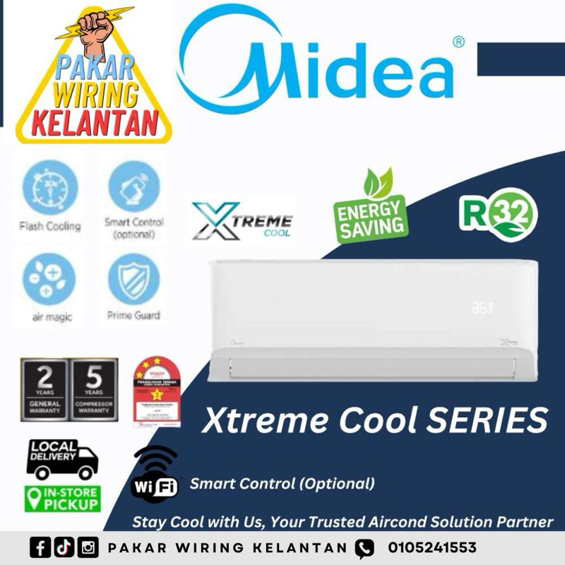 MIDEA R32 Aircond Non Inverter sekitar kelantan (1.0HP-2.5HP) MSAG Xtreme Cool Series With Ionizer Air Conditioner