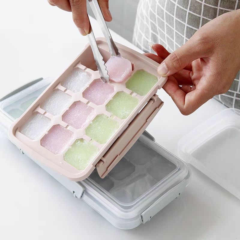 Freeze Ice Cube Tray with Lid Cover 12 Grids bekas ice cube ice cube mould ice storage box with cover ice maker freezer