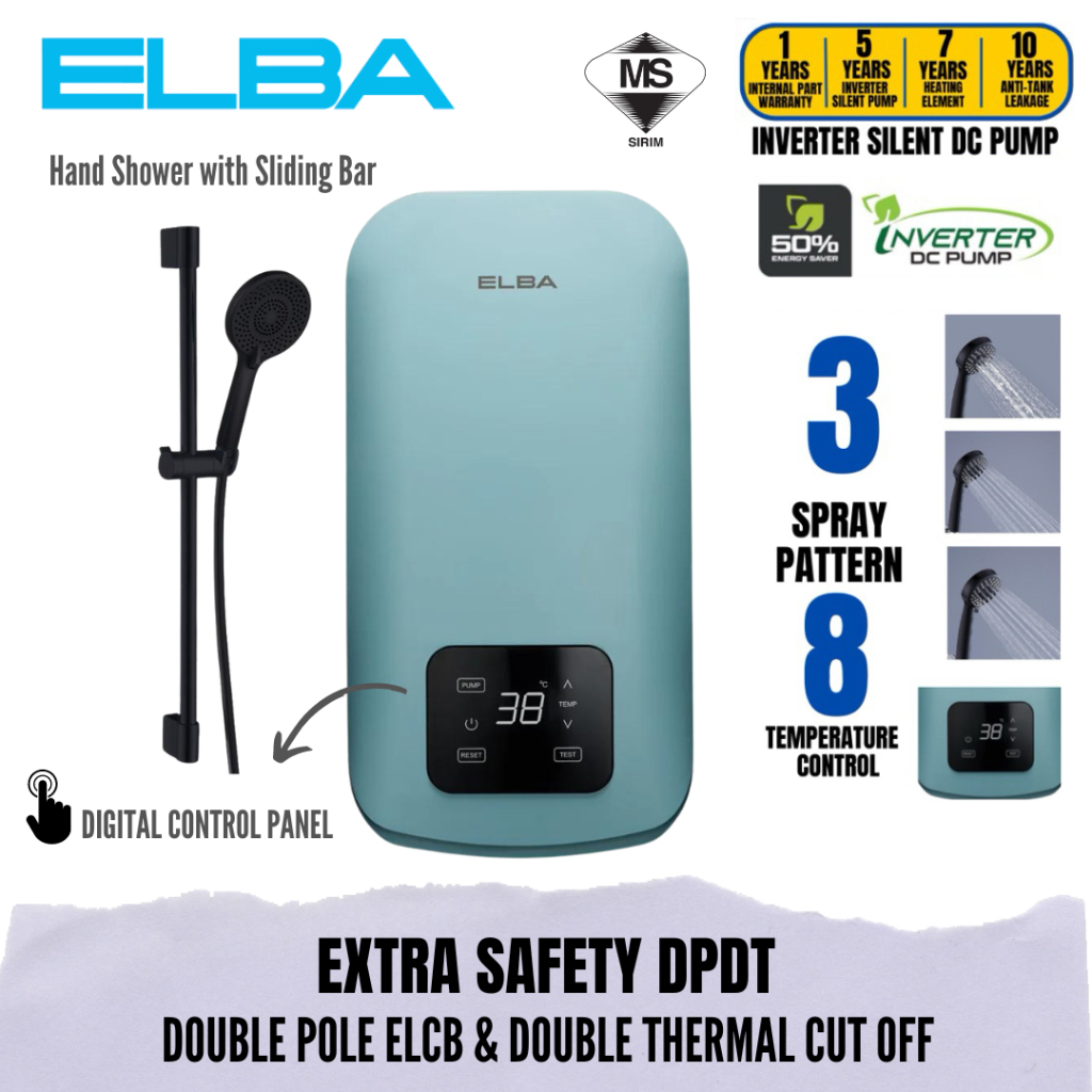 ELBA DIGITAL WATER HEATER WITH DC PUMP | EVVO SERIES EWH-Q4215DC(SB) DC INVERTER SILENT PUMP | ELBA WATER HEATER