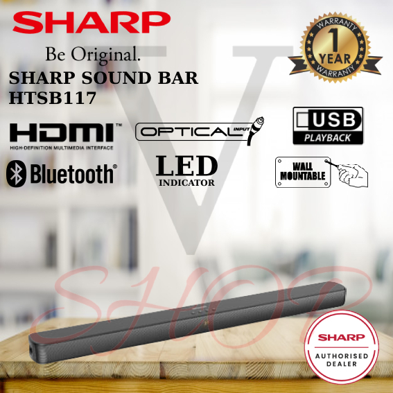 SHARP 2.0CH SOUND BAR WITH REMOTE CONTROL & BLUETOOTH FUNCTION HTSB117 (50W) || HTSB116 (60W)