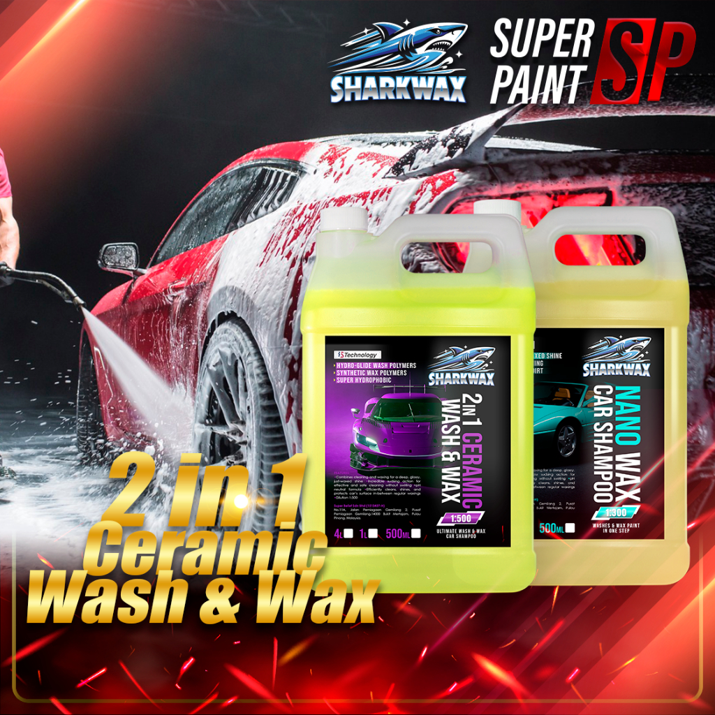 [ 2 IN 1 Ceramic Wash & Nano Wax Shampoo ] Shark Wax 2 IN 1 Car Wash Shampoo / Bubble Snow Wash Sabun Kereta / Nano Wash
