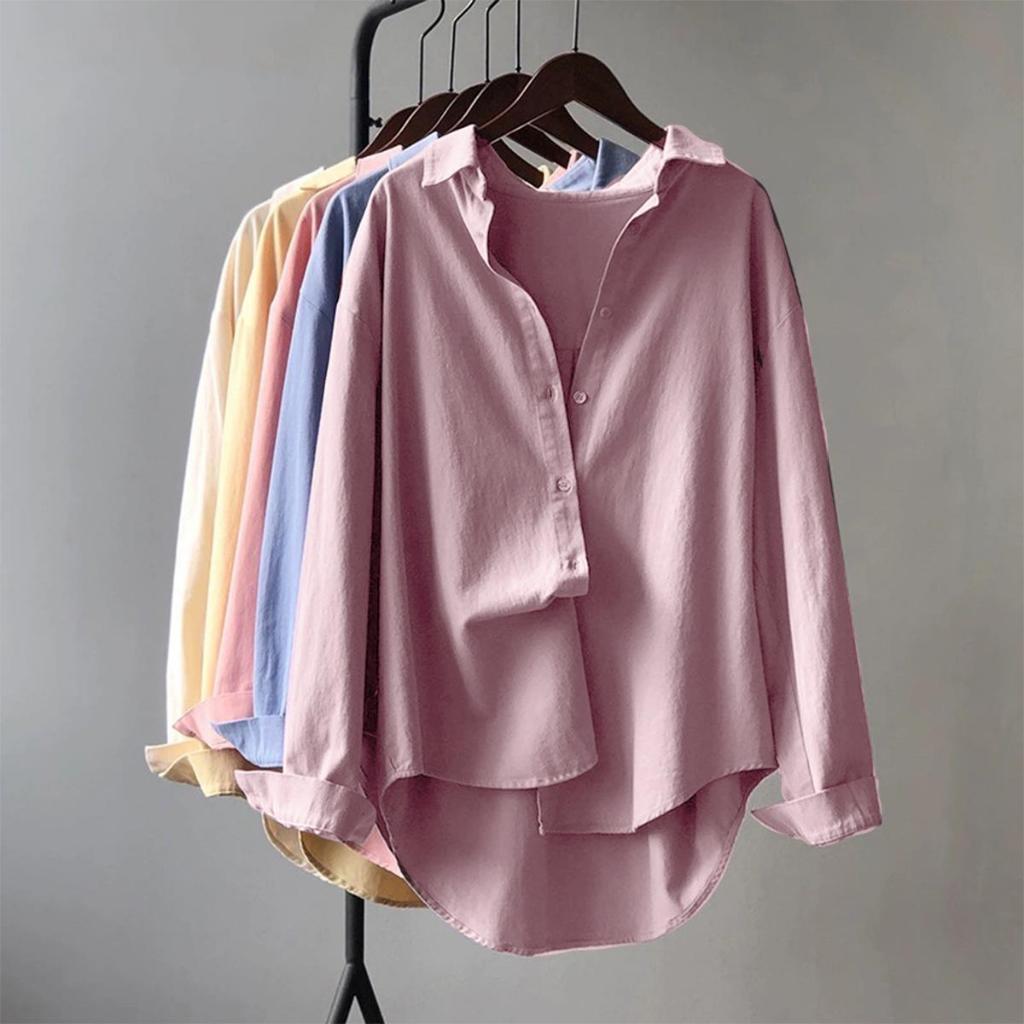 baju muslimah plus size lengan panjang crop top for women kemeja perempuan outfit wanita baggy tshirt white blouse labuh