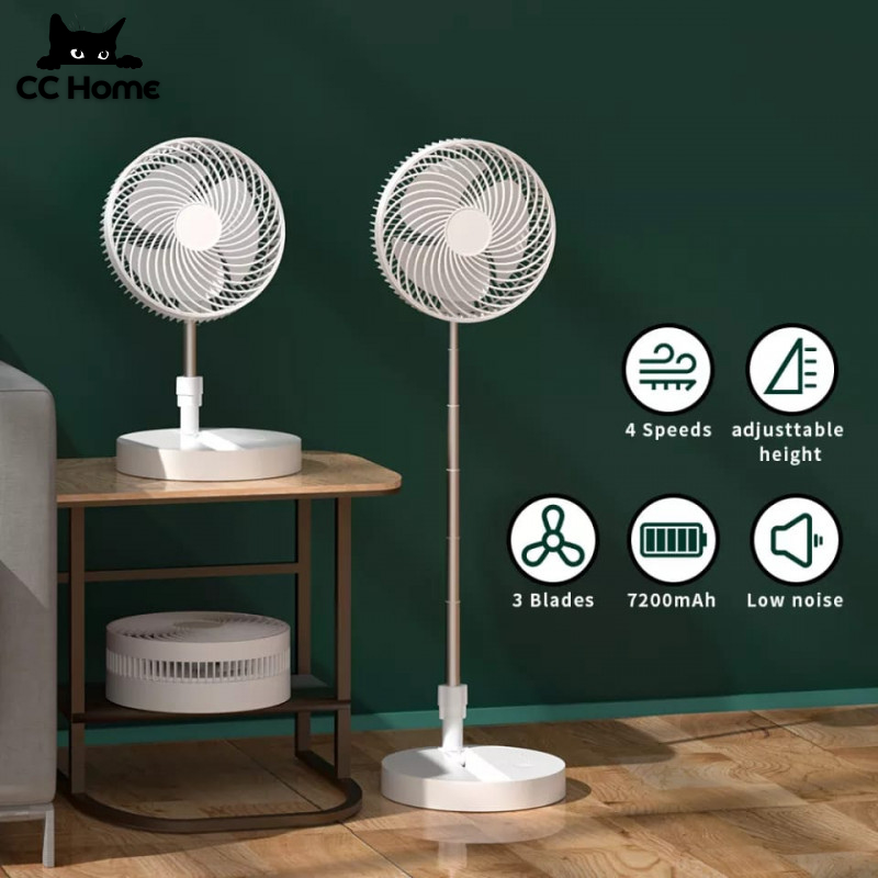 7200mAh Folding Fan Rechargeable Stand Fan Portable Fan Telescopic Floor USB Mini Fan Desk Fan Table Fan Kipas Mini 风扇