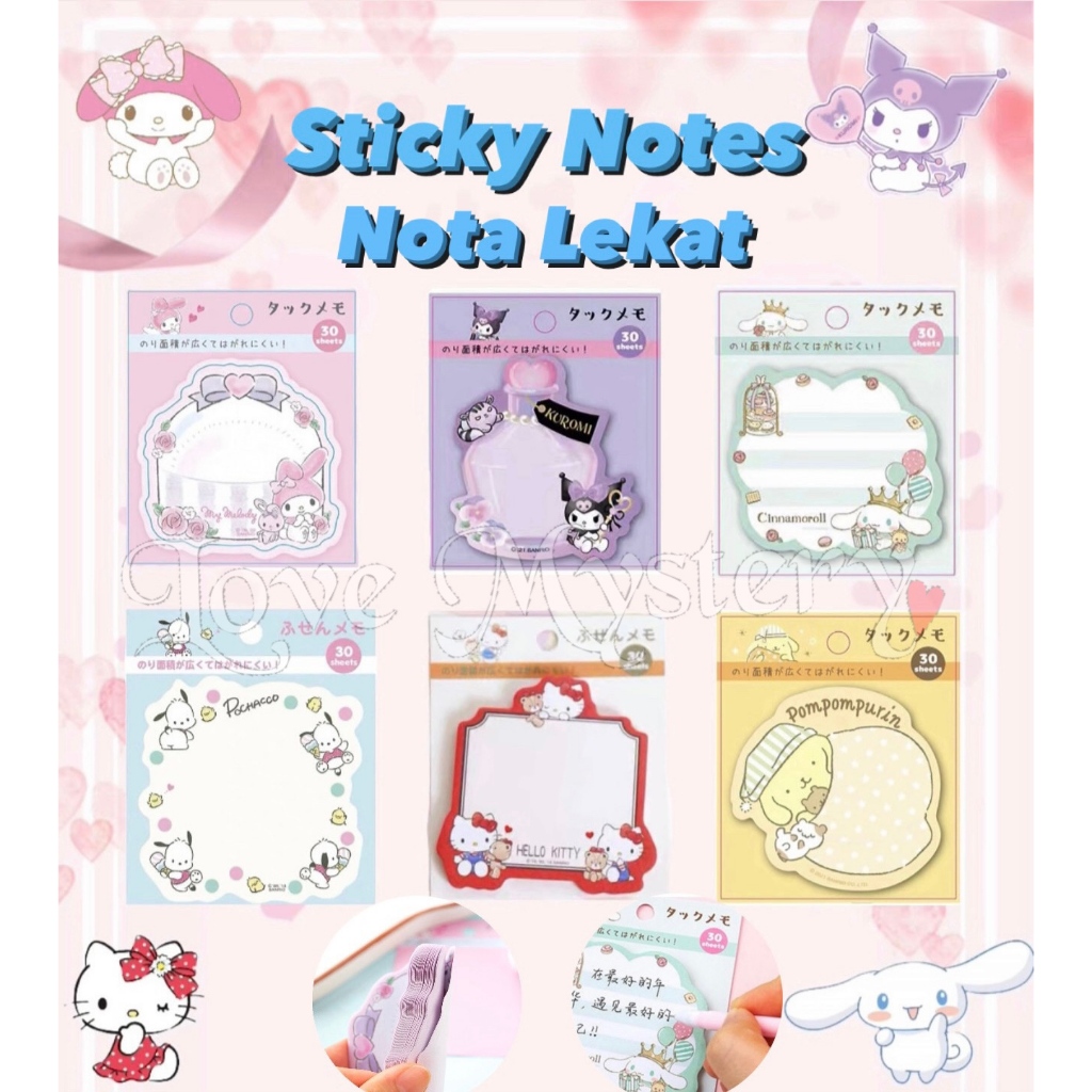 [L&M] Sanrio Students 30 Sheets Sticky Memo Pads Cartoon Sticky Notes Mini Book Sticker Note Stationery Nota Lekat 便签本