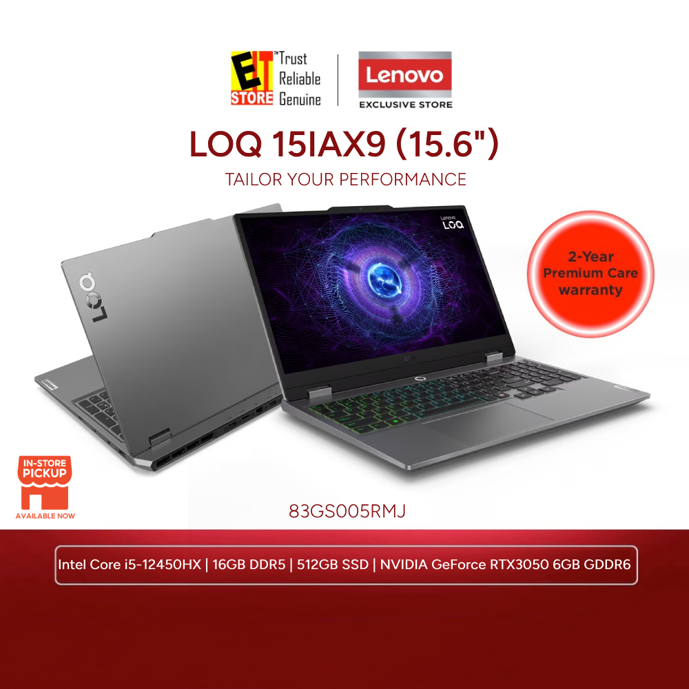 LENOVO LOQ AI GAMING LAPTOP 83GS005RMJ (I5-12450HX /12GB /512GB/15.6 FHD 144HZ/6GB RTX3050/ LA1 AI CHIP/W11/BAG/2YRS)