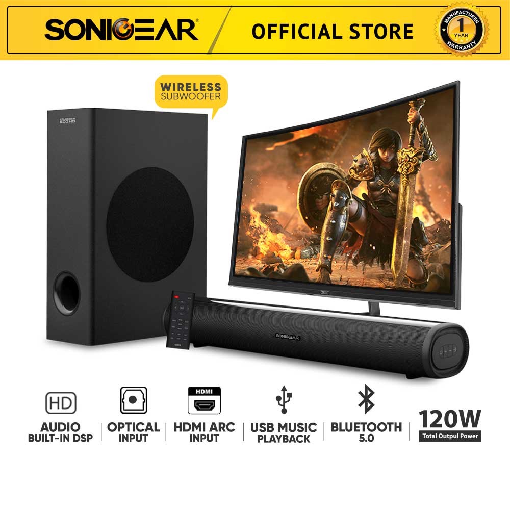 SonicGear StudioBar 600HD Bluetooth 5.0 TV Sound Bar Speaker  | HDMI ARC | 120 Watts