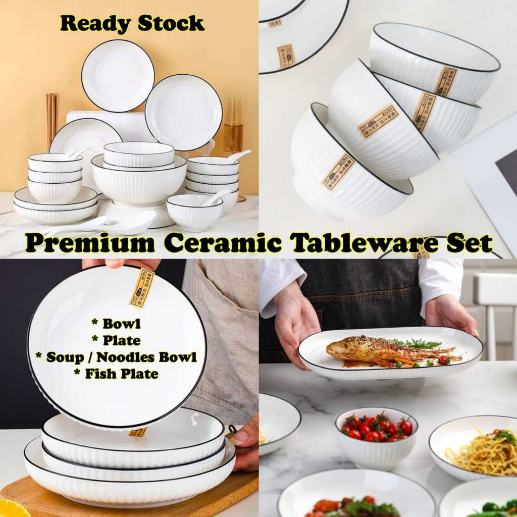 Nordic Luxury Ceramic Plate Set Tableware/ Family Dinnerware Set Dinner Plate / Bowl / Spoon/Pinggan Mangkuk/Fish Plate/