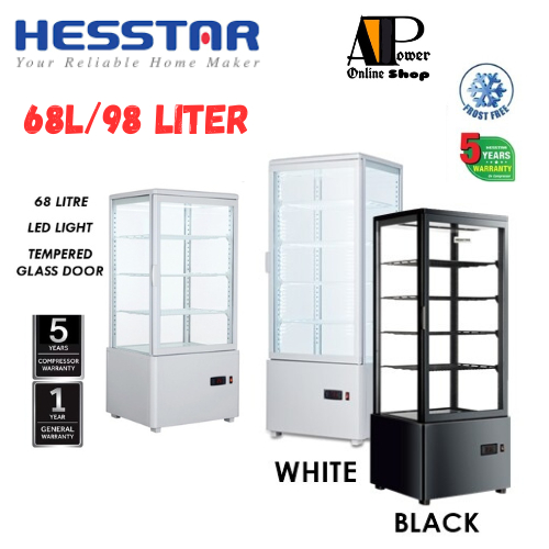 [Free Installation within Klang valleyArea] Hesstar 68L HDS-NF68G4/98G4/238G4 Countertop 4 Side Glass Display Chiller