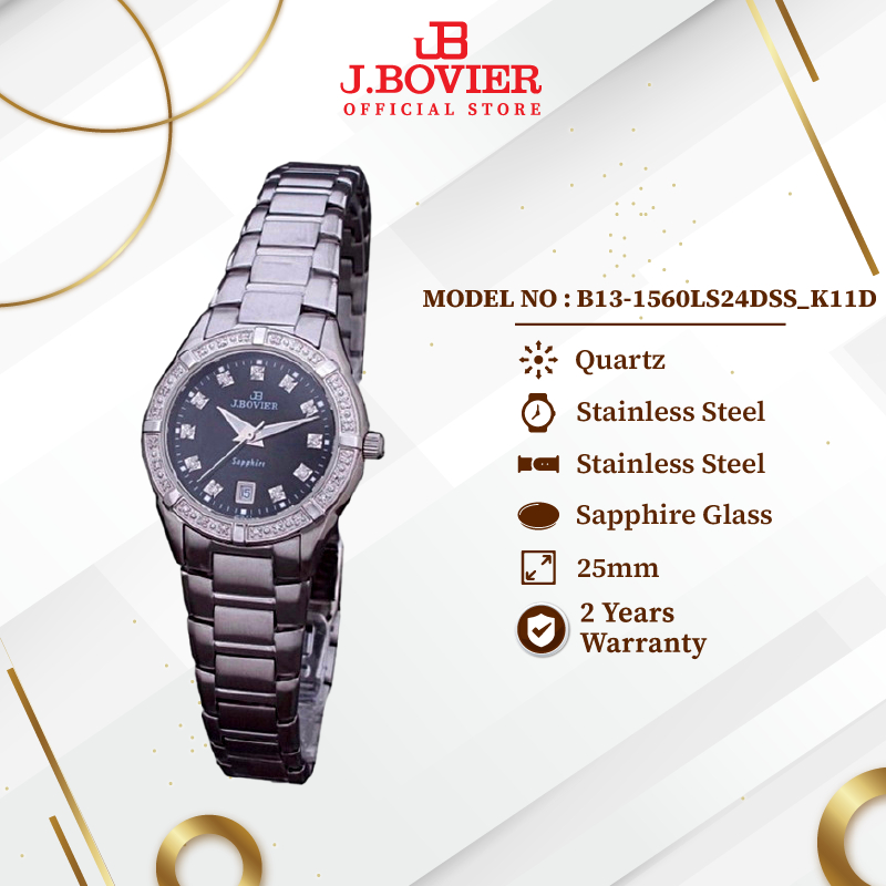 [2 Years Warranty] J.Bovier Stainless Steel Quartz Women Watch Jam Tangan Wanita B13-1560LS24DSS_K11D