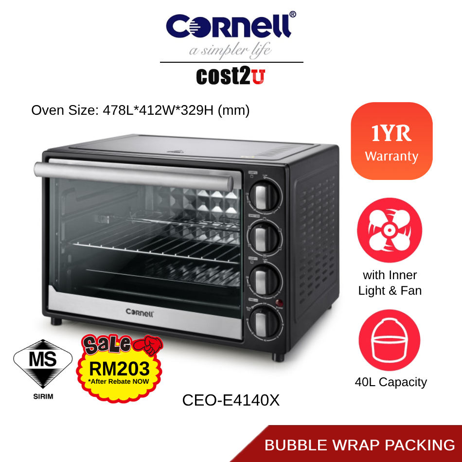 [𝘽𝙪𝙗𝙗𝙡𝙚 𝙋𝙖𝙘𝙠𝙞𝙣𝙜] Cornell 40L Electric Oven with Convection Function | CEO-E4140X CEO-E4010X Ketuhar Elektrik 电烤箱