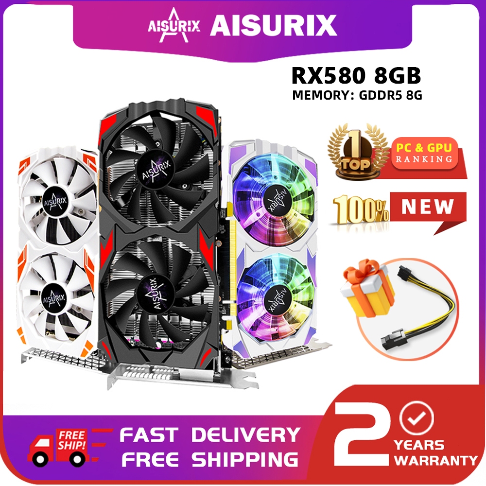 AISURIX Brand New Graphics Card RX 580 8GB AMD Radeon Computer GPU Video Card For Gaming Work Office