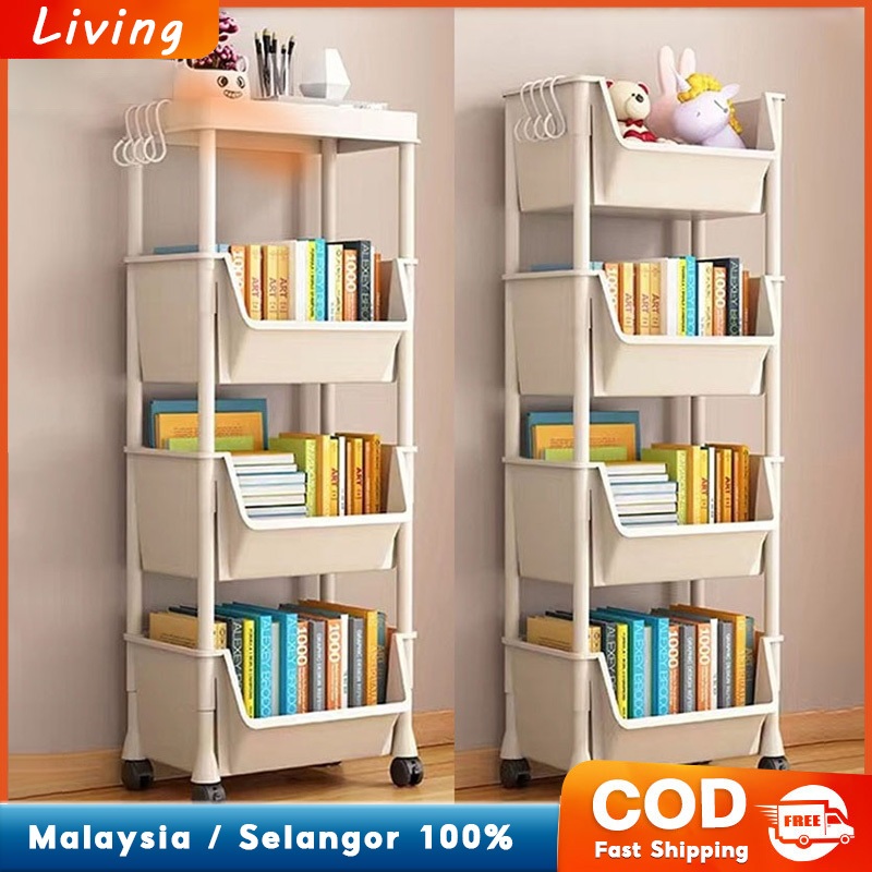 Rak Buku Murah Book Organizer Removable Book Shelves Book Storage WIth Wheel Racks Trolley 書本收纳架