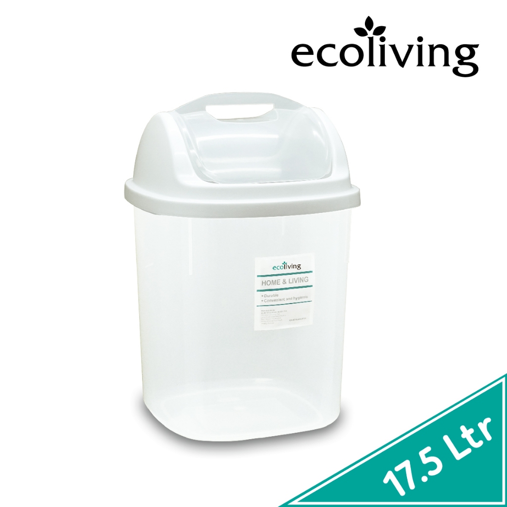 ECO LIVING 11.5/17.5Ltr Rubbish Bin With Lid Cover,Bathroom Kitchen Office Swing Dustbin,Tong Sampah,E-482D/WH,E-483D/WH