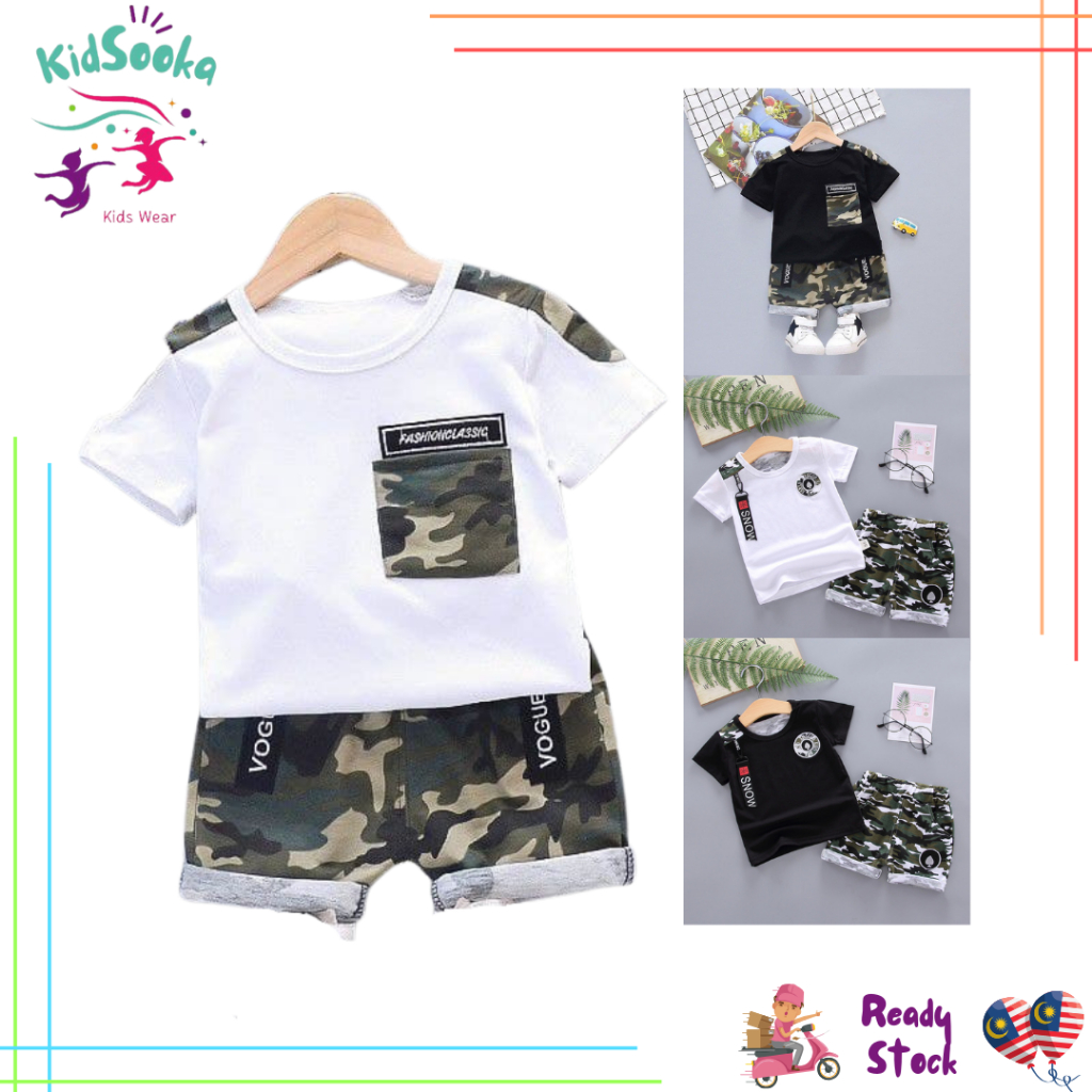 #Malaysia Stock#Kids Baby Boy Clothing Set Shirt and Pants Casual Camouflage Baju Baby Baju Kanak Kanak