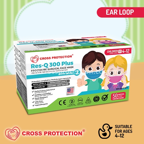 CHILD MASK -CROSS PROTECTION ASTM LEVEL 2 SURGICAL FACEMASK -RES-Q 300 PLUS CHILD (Earloop)