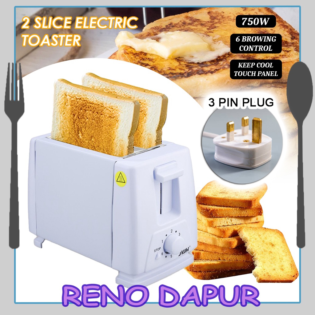 2 SLICE ELECTRONIC TOASTER Pembakar Roti Bread Toaster Electric Toaster Machine 6 Level Bread Maker Sandwich Maker