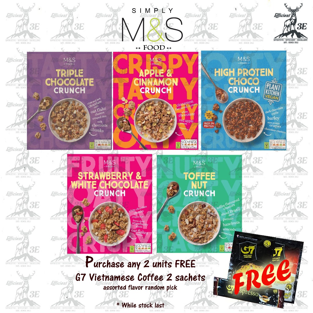 M&STriple Choco Crunch/ Apple Cinnamon Crunch/ Protein Choco Crunch/ Strawberry White Choco Crunch/ Toffee Nut Crunch