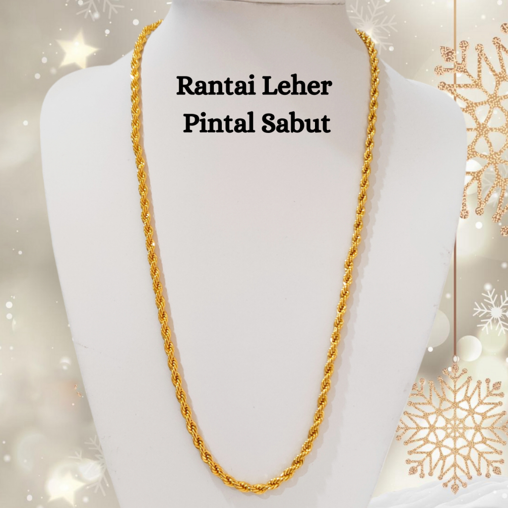 Emas Korea Rantai Leher Perempuan 24K Women Necklace Gold Plated Rantai Leher Pintal Sabut