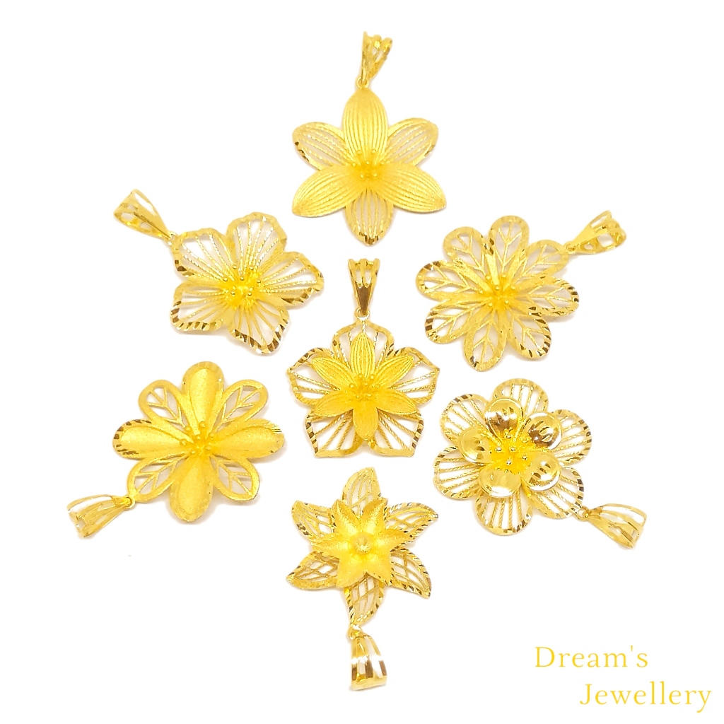 Loket Bunga Besar Emas 916 / Flower Pendant Necklace 916 Gold Dreams Jewellery