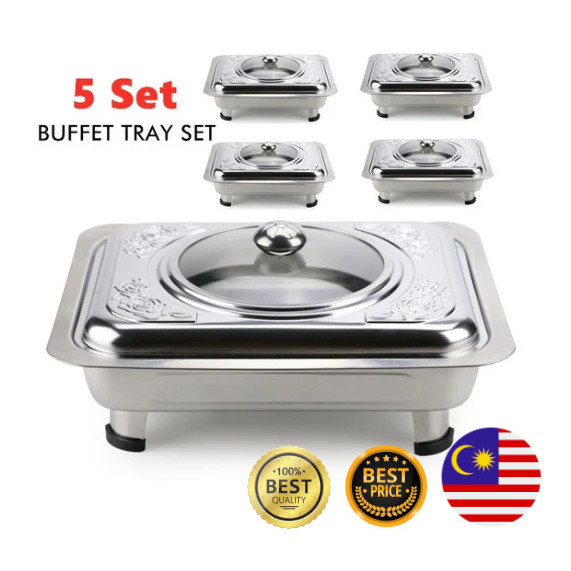 5 in 1 Buffet Tray 34x28 Buffet Tray 34x28 Stainless Steel Serving Tray Food Container Food Tray Set Catering Kenduri