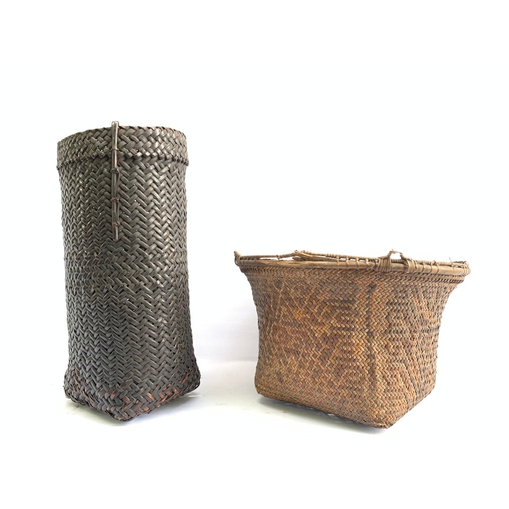 Iban Basket (2 pieces) ANTIQUE Hand Woven Craft Dayak Borneo Handmade Weaving Bowl Basin Home Bar Deco