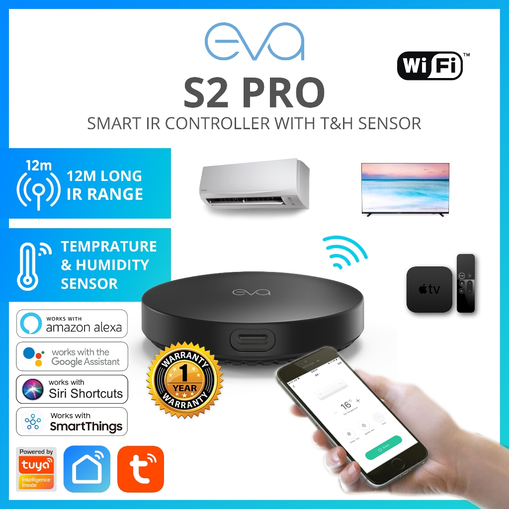 [NEW] Eva S2 PRO Smart Universal IR Controller with T&H Sensor Tuya Smart Life app works with Alexa, Google Home