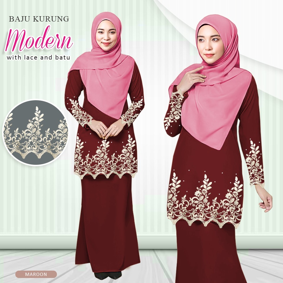 Baju Kurung Aina Big Lace With Baatu New Arrivals With Latest design