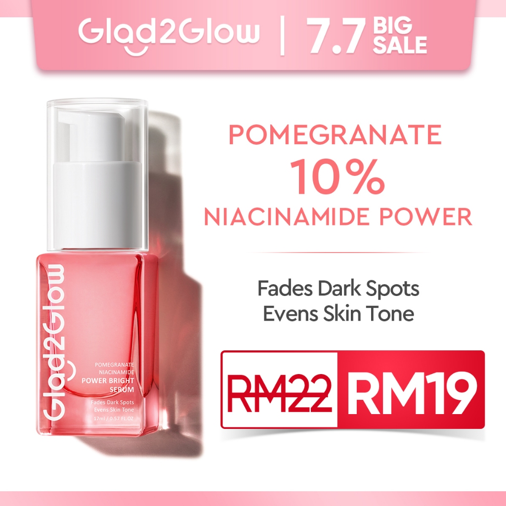 Glad2Glow Pomegranate 10% Niacinamide Power Whitening Face Serum Wajah 17ml | Niacinamide Serum muka Alpha Arbutin