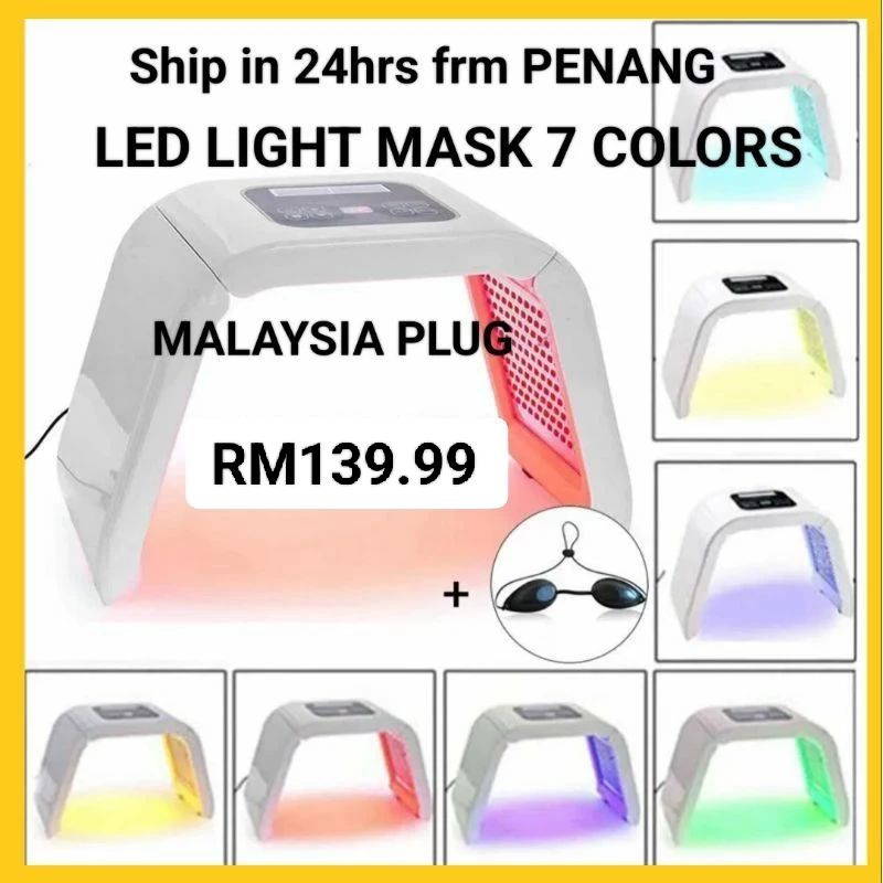 7 Colors LED PDT Photon Omega Light Mask Omelon Facial Skin Care Therapy Machine ready stock Malaysia plug