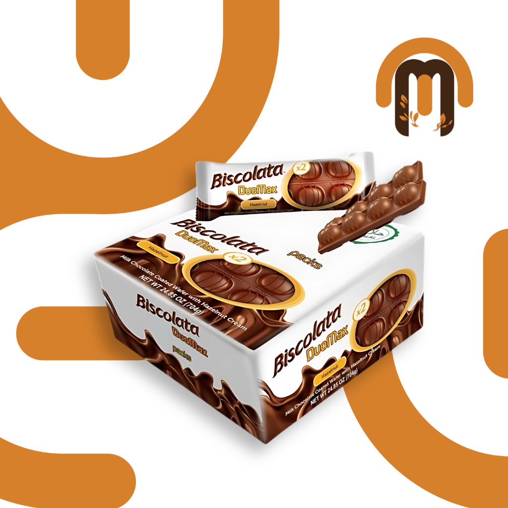 Biscolata Duomax Hazelnut Chocolate (Coklat Hazelnut) - 1 Box (Pack of 12 44g each)
