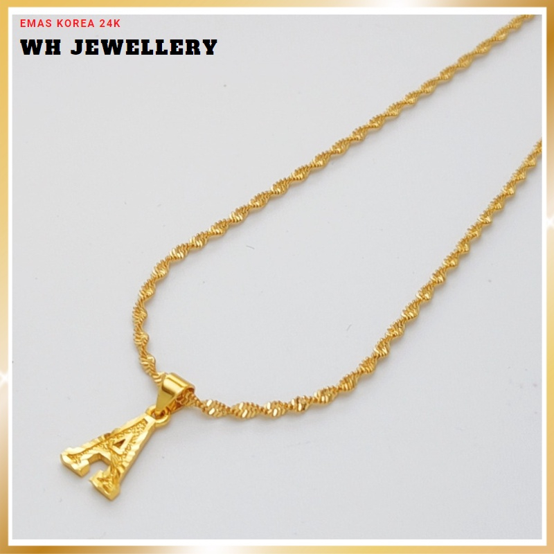 Necklace Pendant Alphabet Rantai Leher Perempuan dan Loket Huruf Emas Korea 24K Gold Plated Rantai Leher Gila-gila