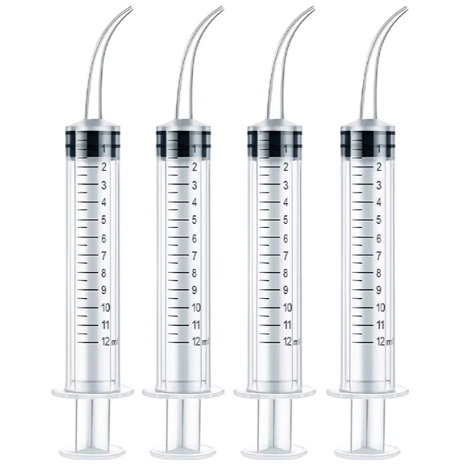 Disposable syringe picagari dental irrigation 12mL curve tip dental flush dental care pet feeding