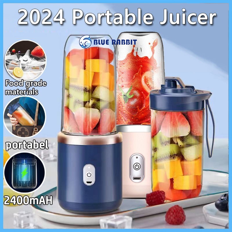 BlueRabbit 2Cup Electric fruit juicer blender juice mixer mini Wireless Portable household USB Charging 6 Blade juice