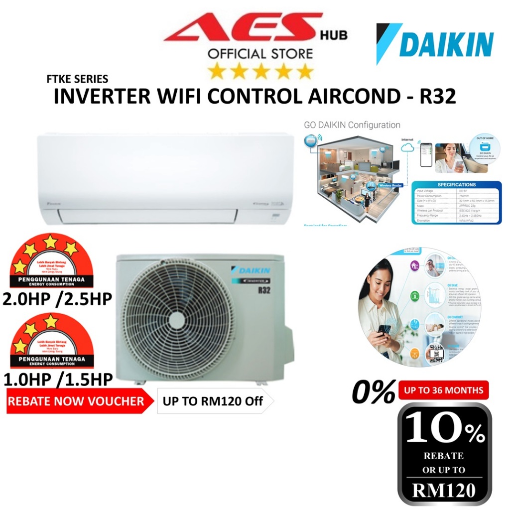 CAN INSTALL Daikin Air Conditioner Inverter Aircond Air Cond 1HP 1.5HP 2HP 2.5HP FTKE 2024 FTKF